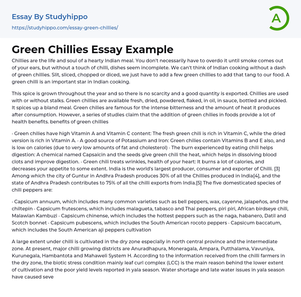 Green Chillies Essay Example