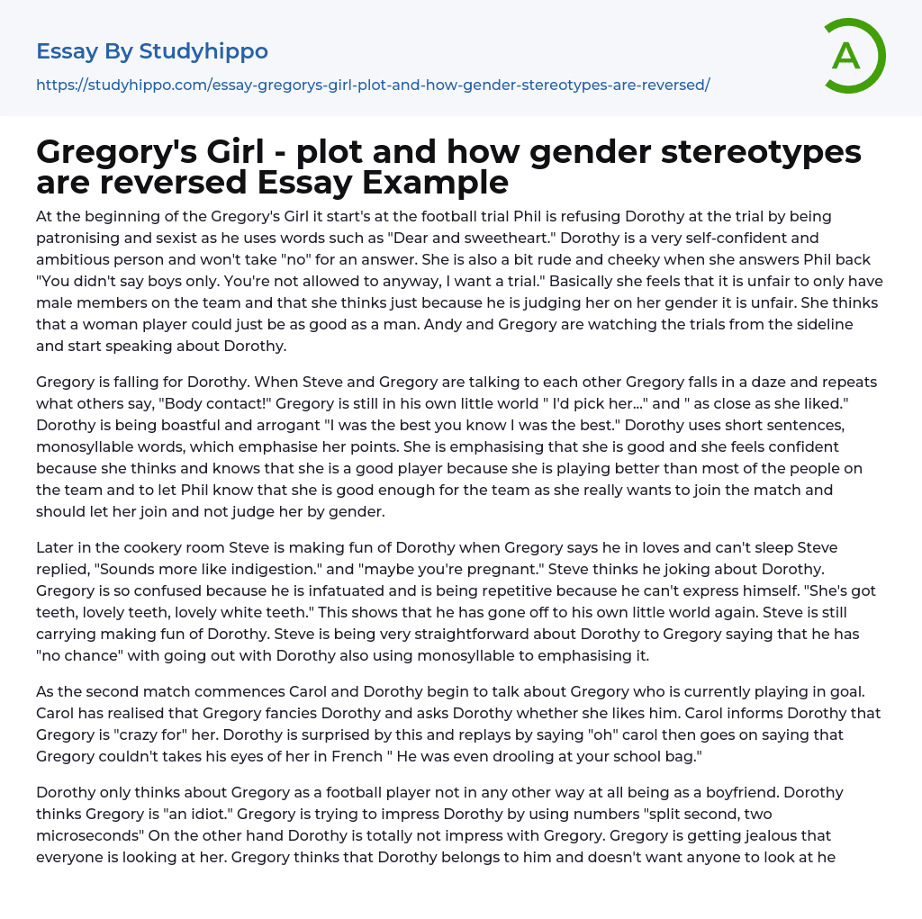 Gregory’s Girl – plot and how gender stereotypes are reversed Essay Example