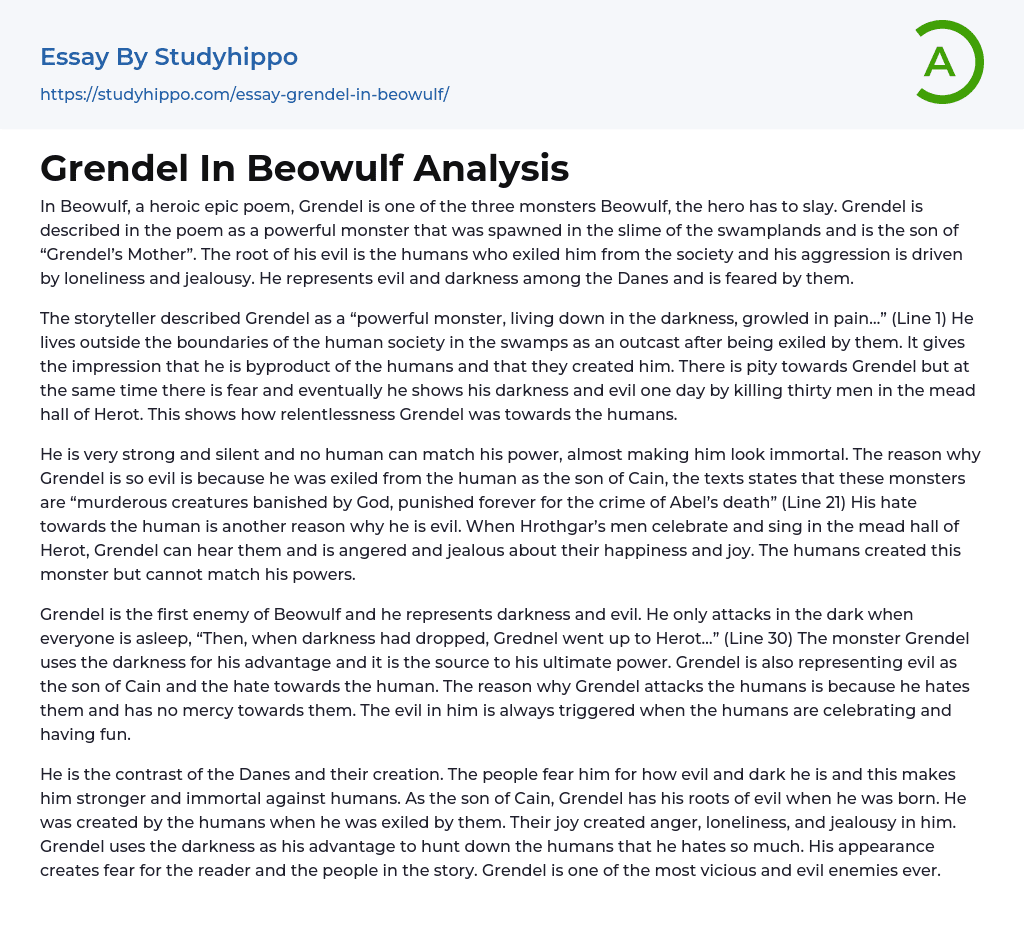 Grendel In Beowulf Analysis Essay Example