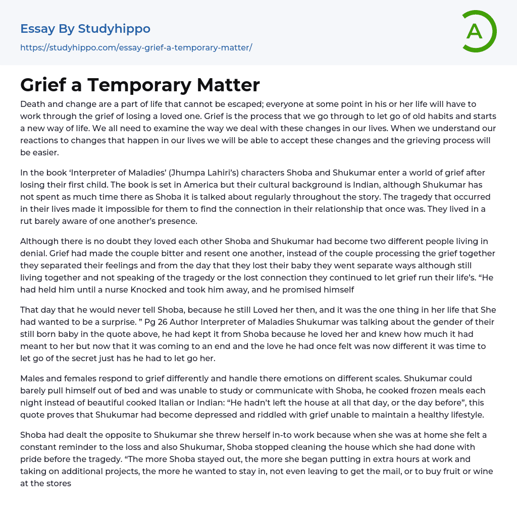 Grief a Temporary Matter Essay Example