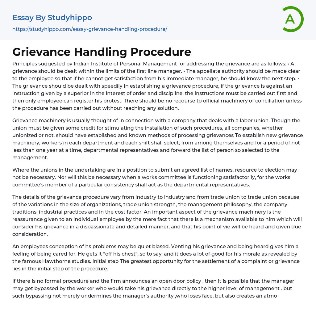 Grievance Handling Procedure Essay Example