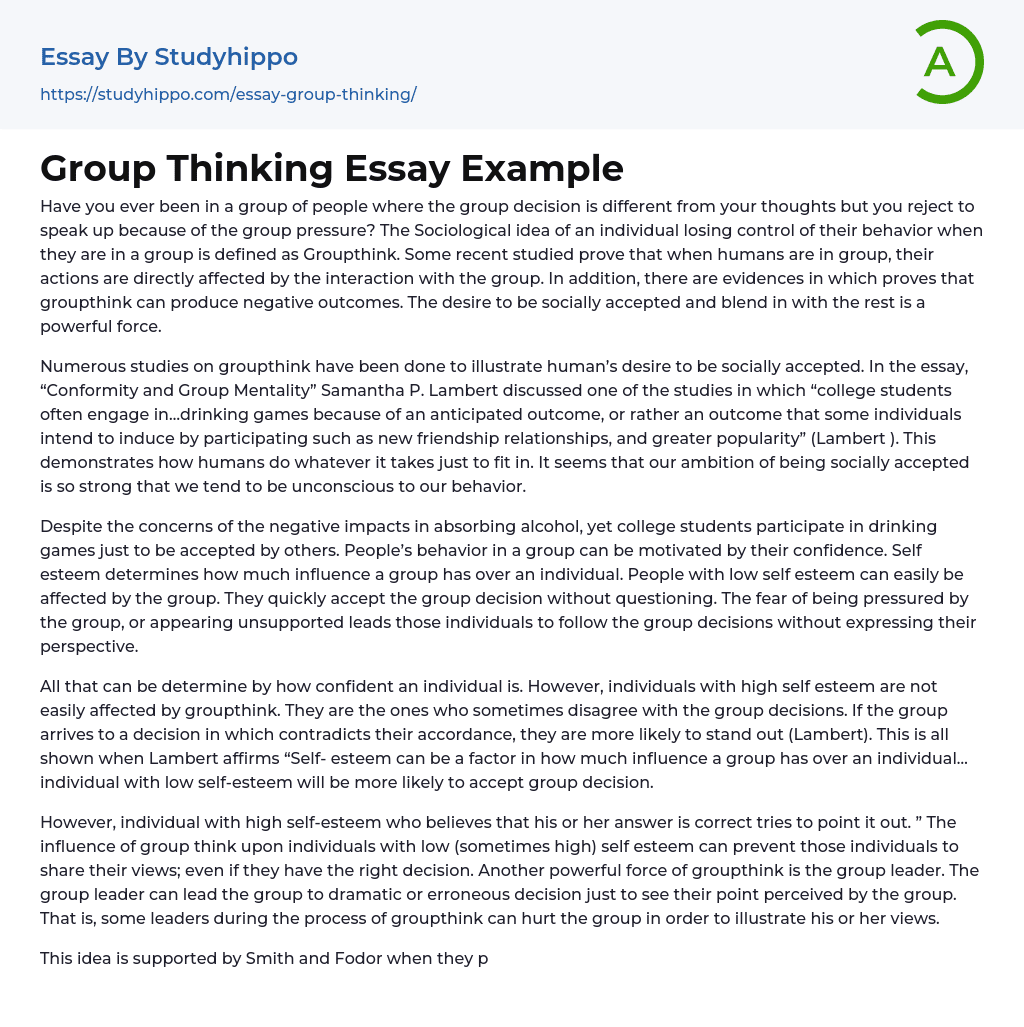 Group Thinking Essay Example