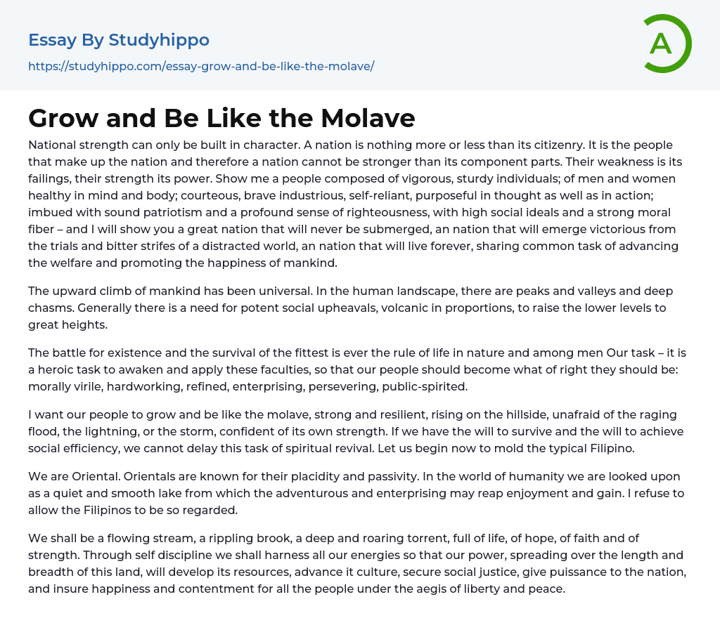 Grow and Be Like the Molave Essay Example