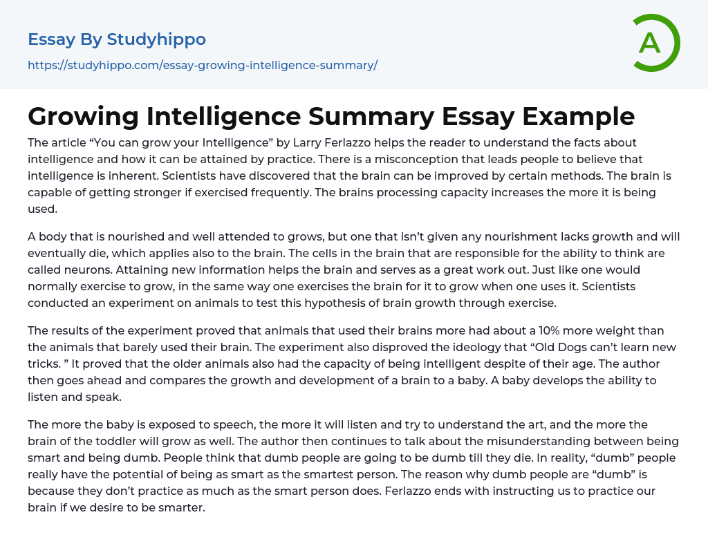 Growing Intelligence Summary Essay Example