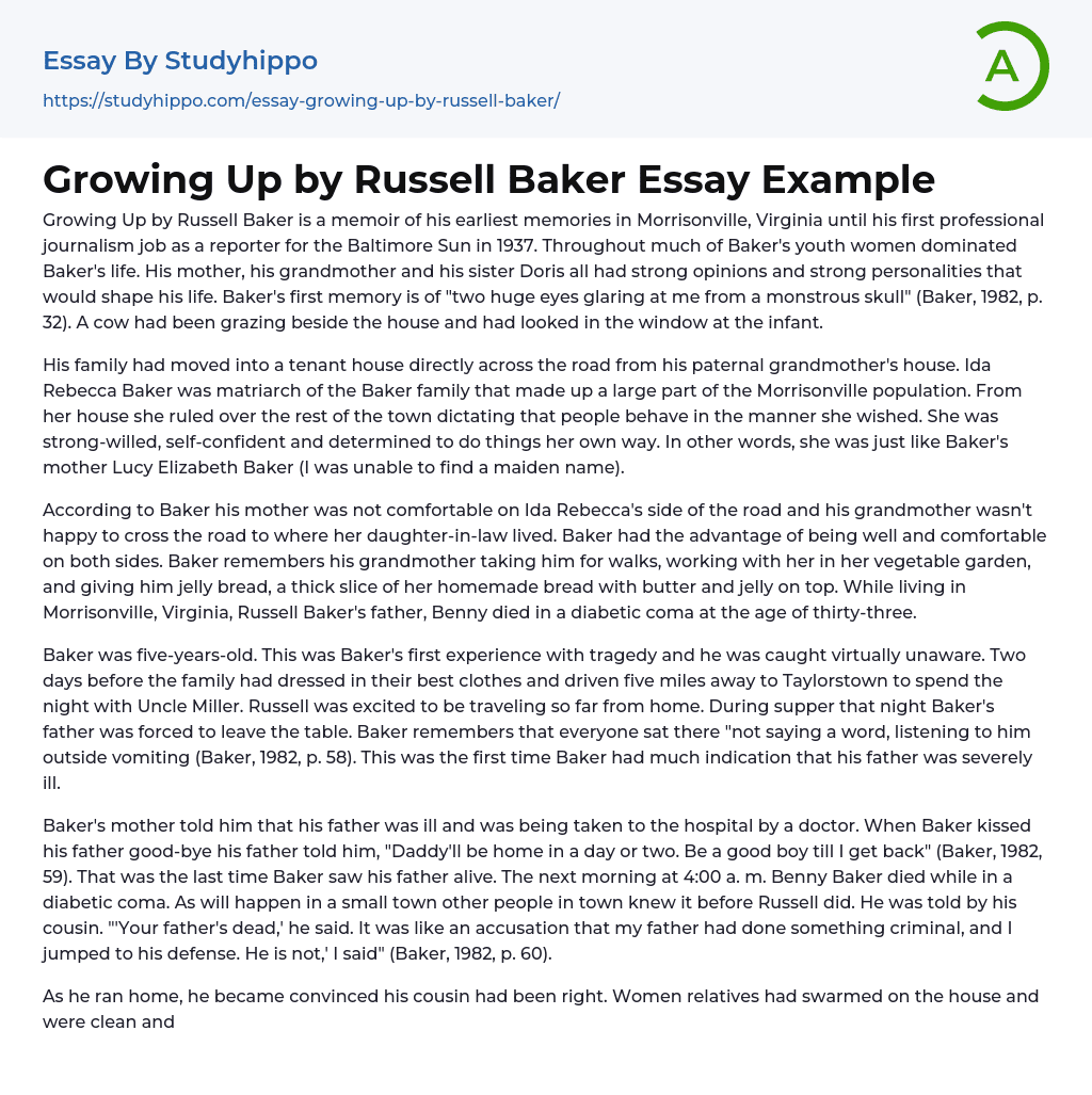 Growing Up by Russell Baker Essay Example