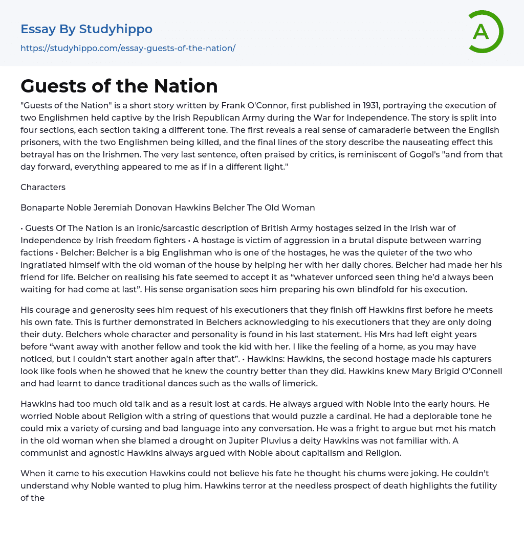 Guests of the Nation Essay Example