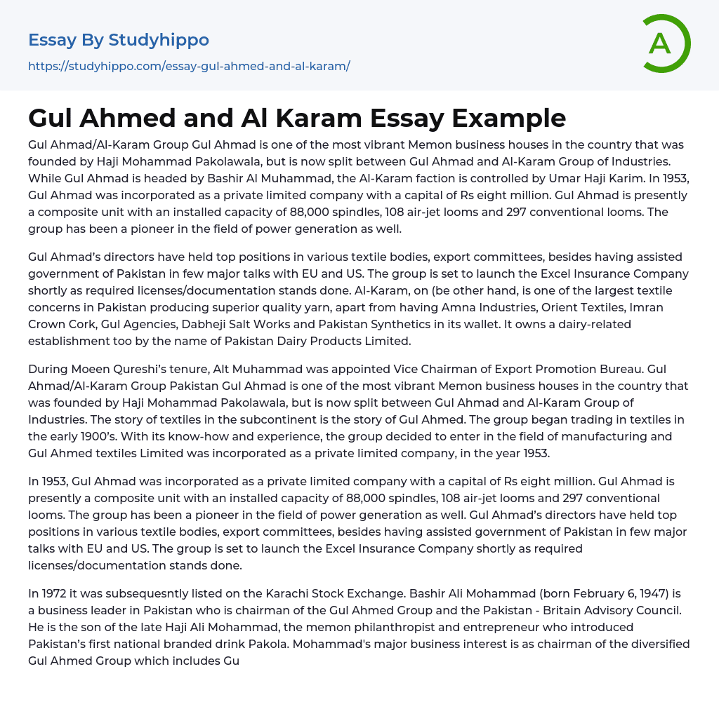 Gul Ahmed and Al Karam Essay Example