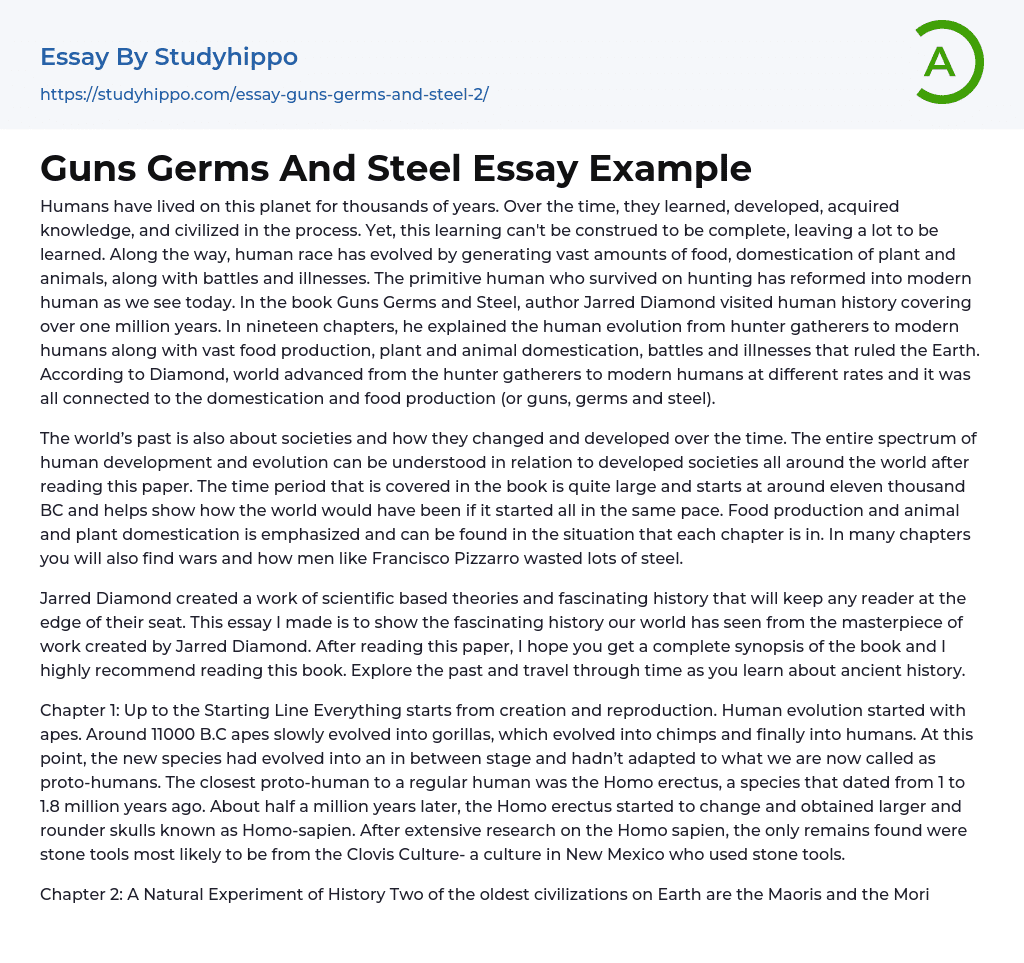 Guns Germs And Steel Essay Example
