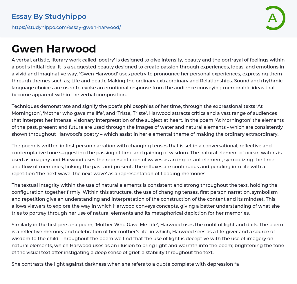 Gwen Harwood Essay Example