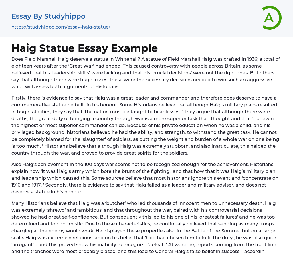 Haig Statue Essay Example