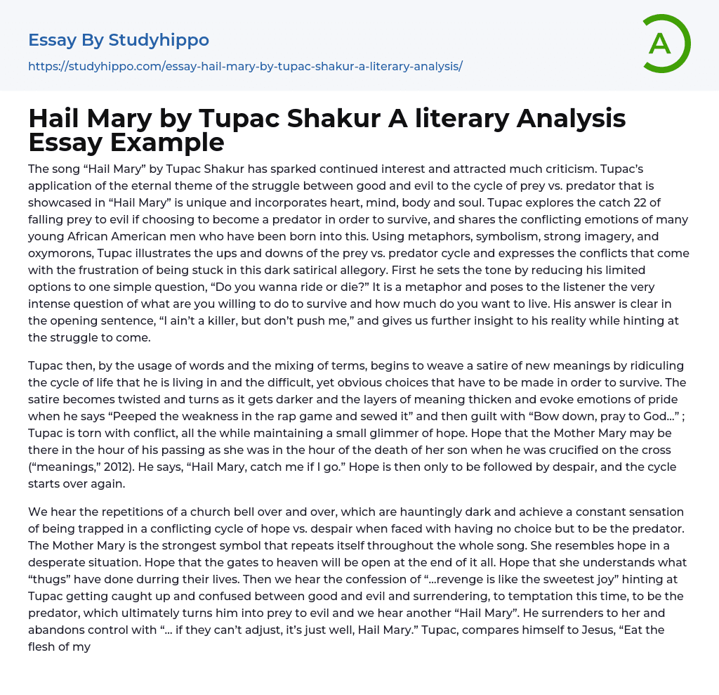 Hail Mary by Tupac Shakur A literary Analysis Essay Example