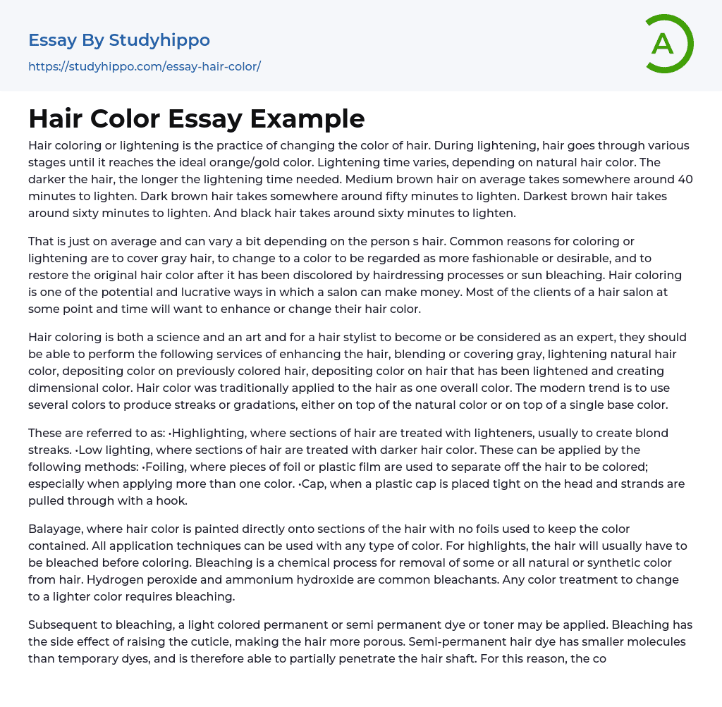 Hair Color Essay Example StudyHippo