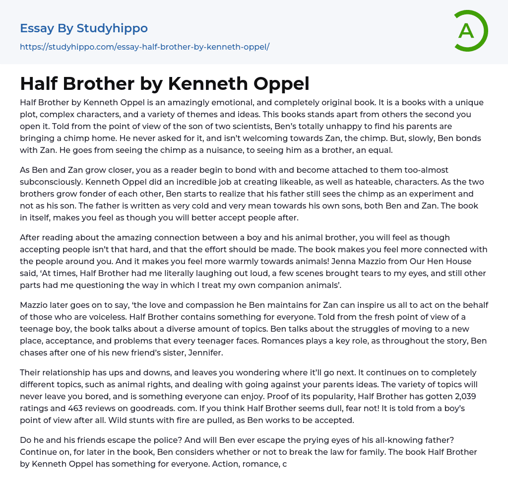 Half Brother by Kenneth Oppel Essay Example