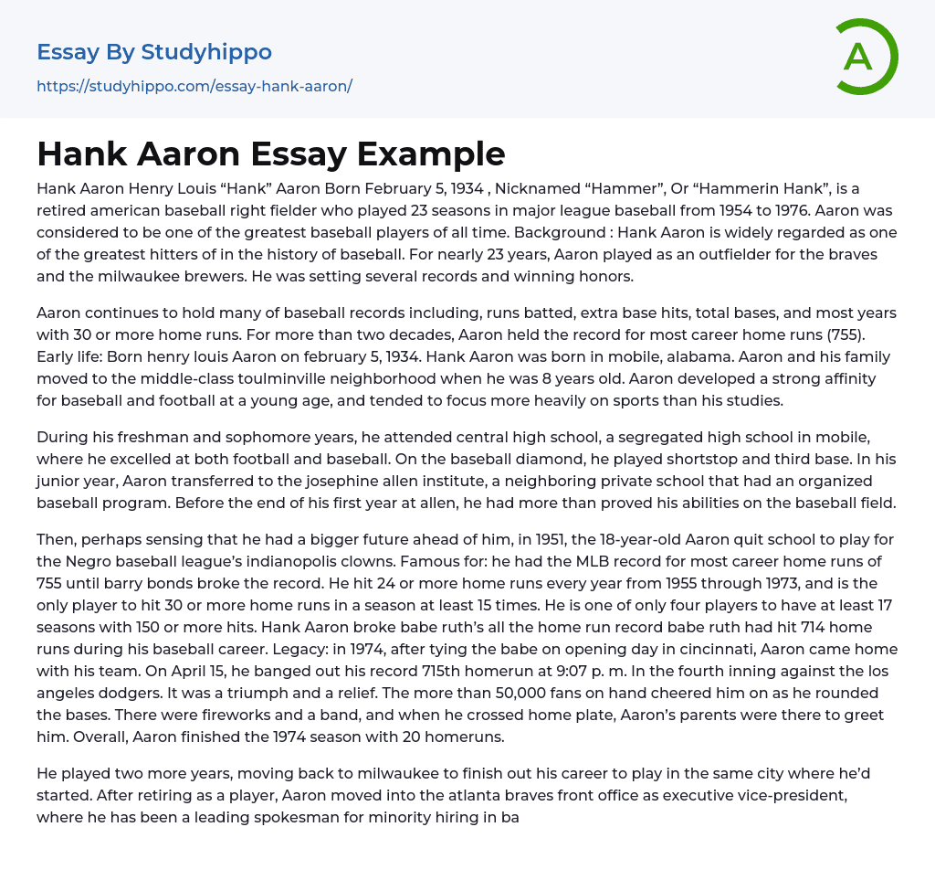 Hank Aaron Essay Example