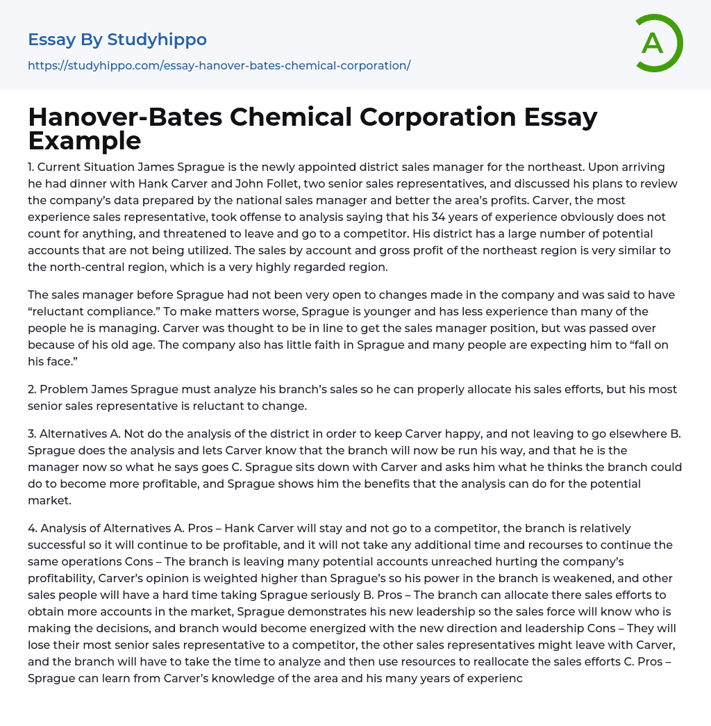 Hanover-Bates Chemical Corporation Essay Example