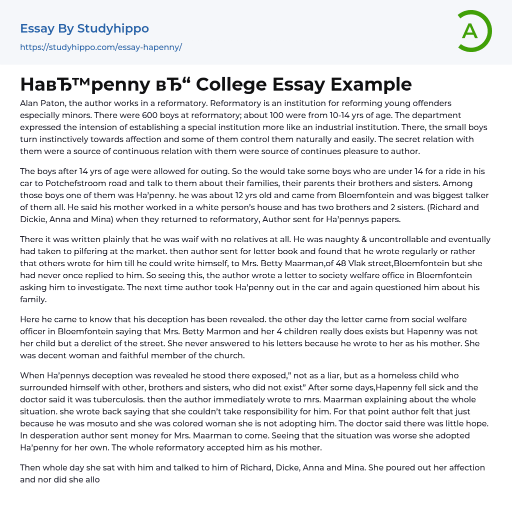 Hapenny College Essay Example