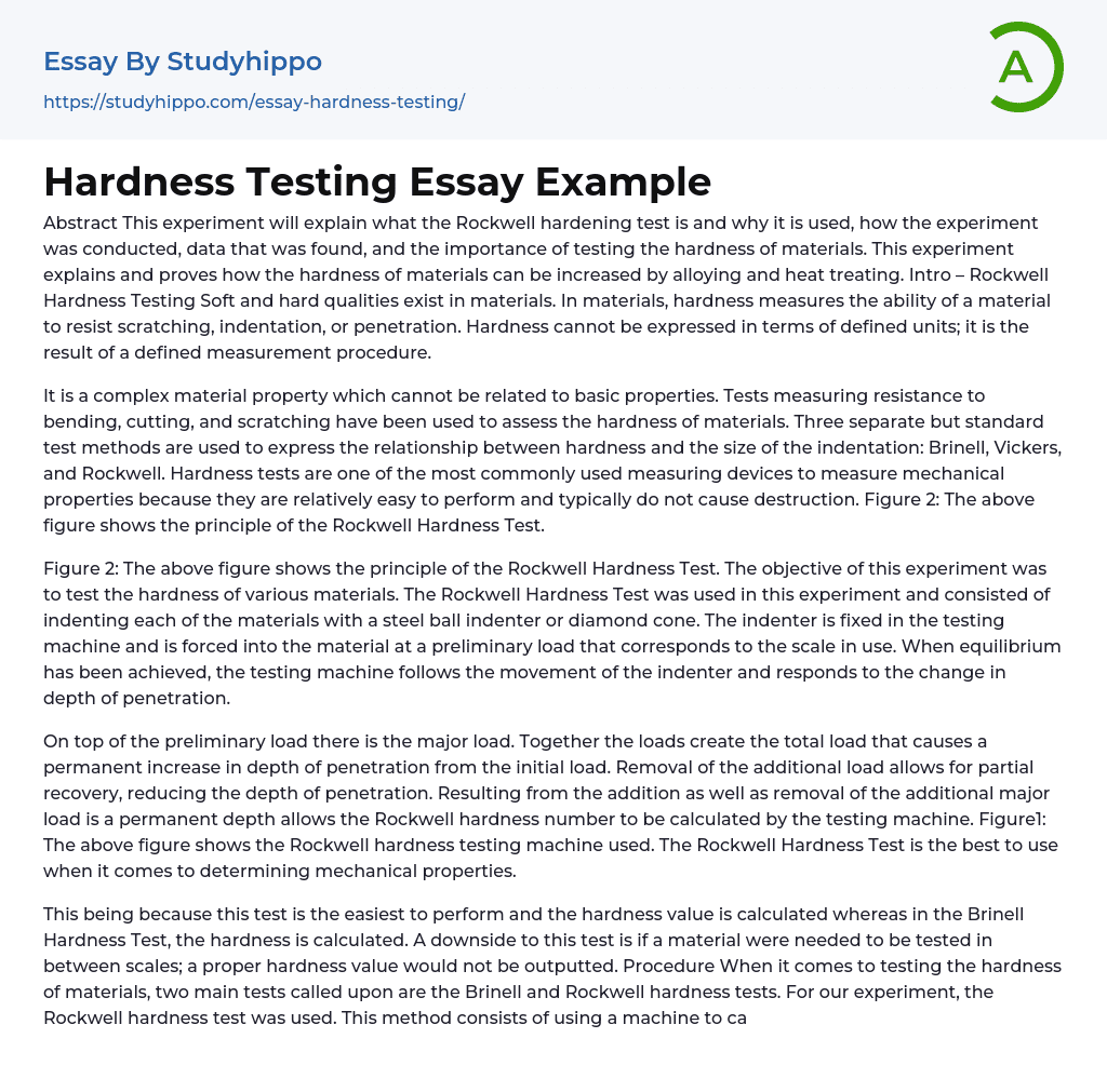 Hardness Testing Essay Example
