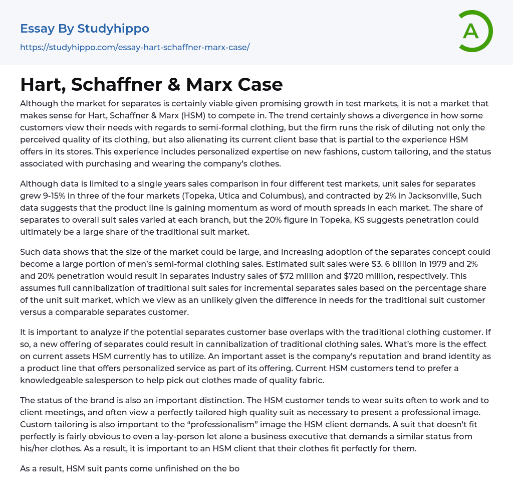 Hart, Schaffner & Marx Case Essay Example