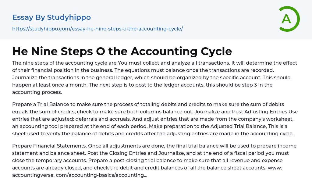 He Nine Steps O the Accounting Cycle Essay Example