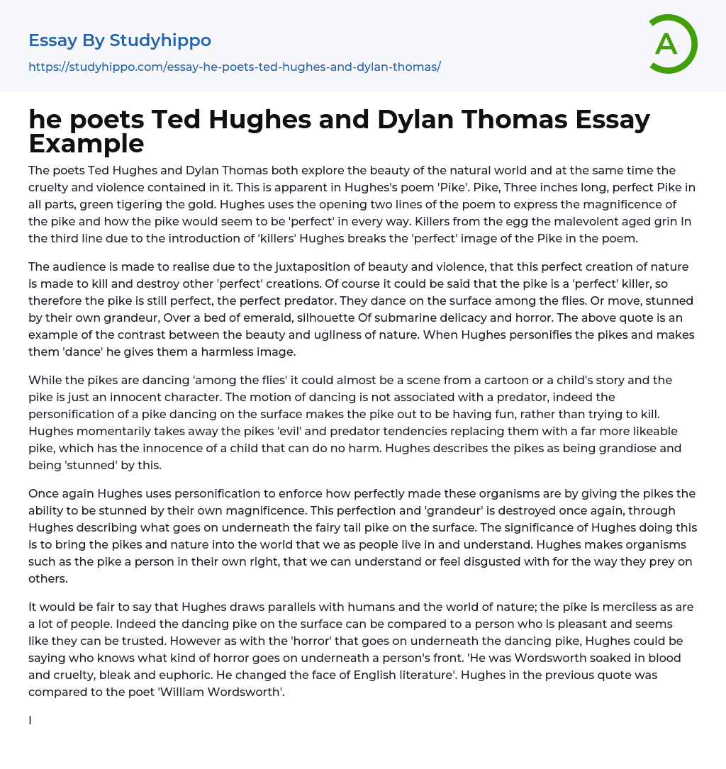 he poets Ted Hughes and Dylan Thomas Essay Example