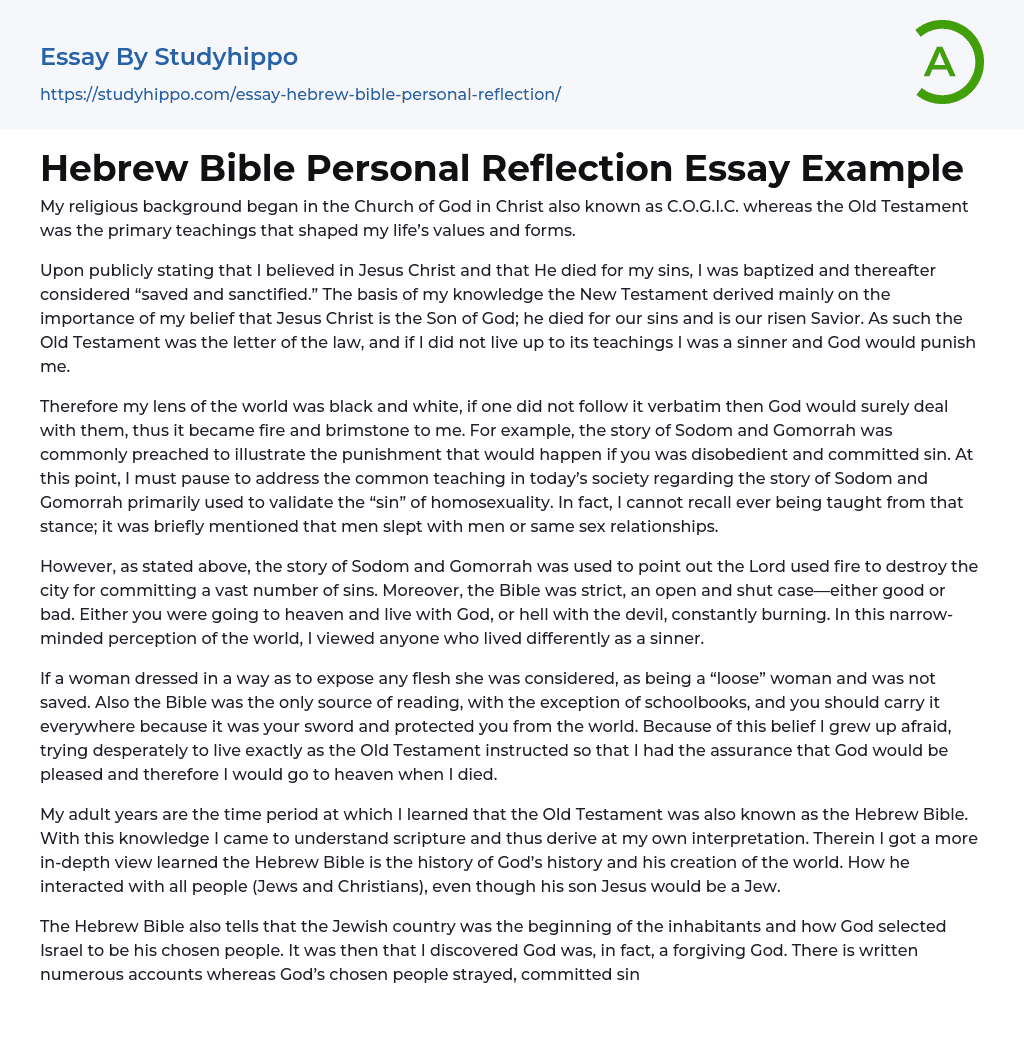 Hebrew Bible Personal Reflection Essay Example