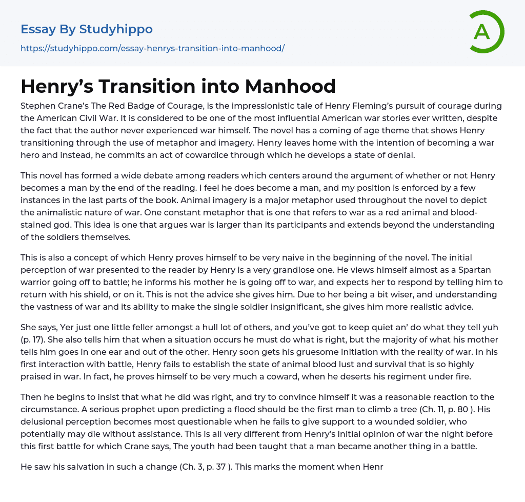 Henry’s Transition into Manhood Essay Example