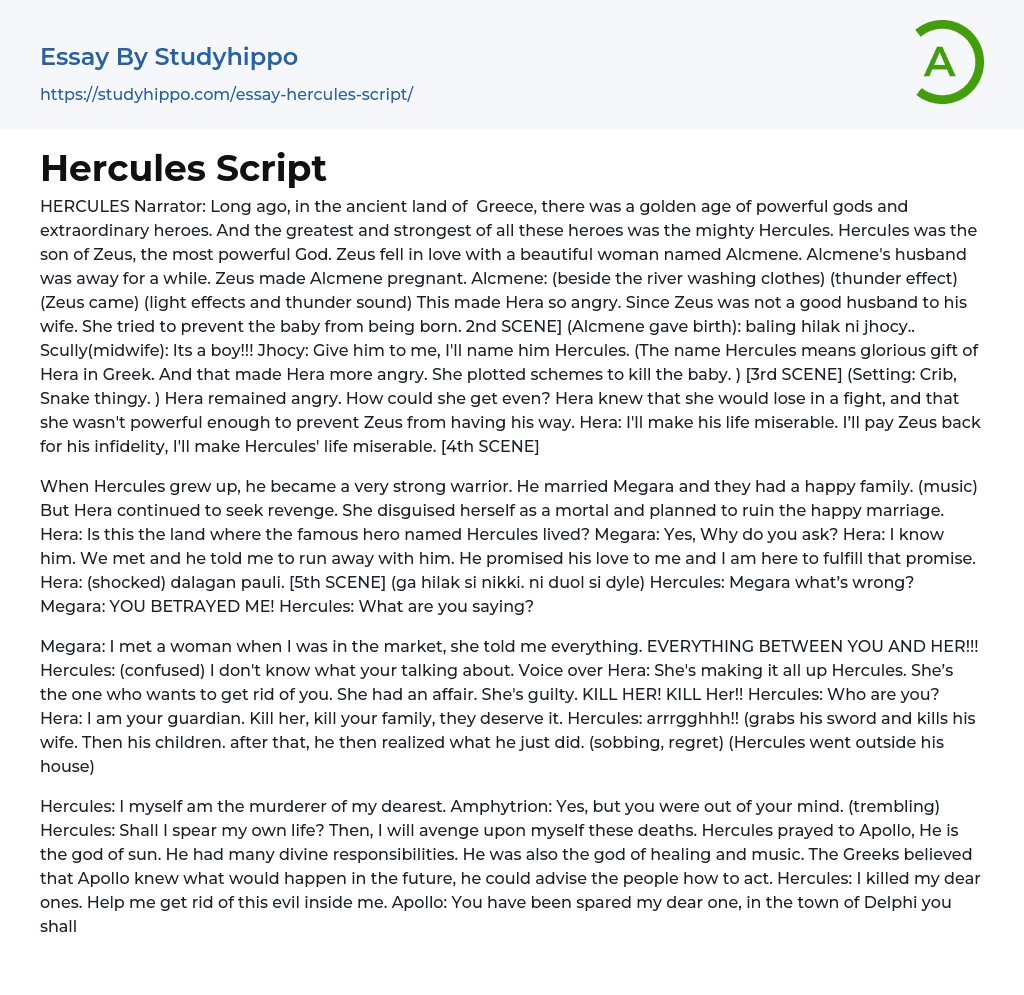 Hercules Script Essay Example