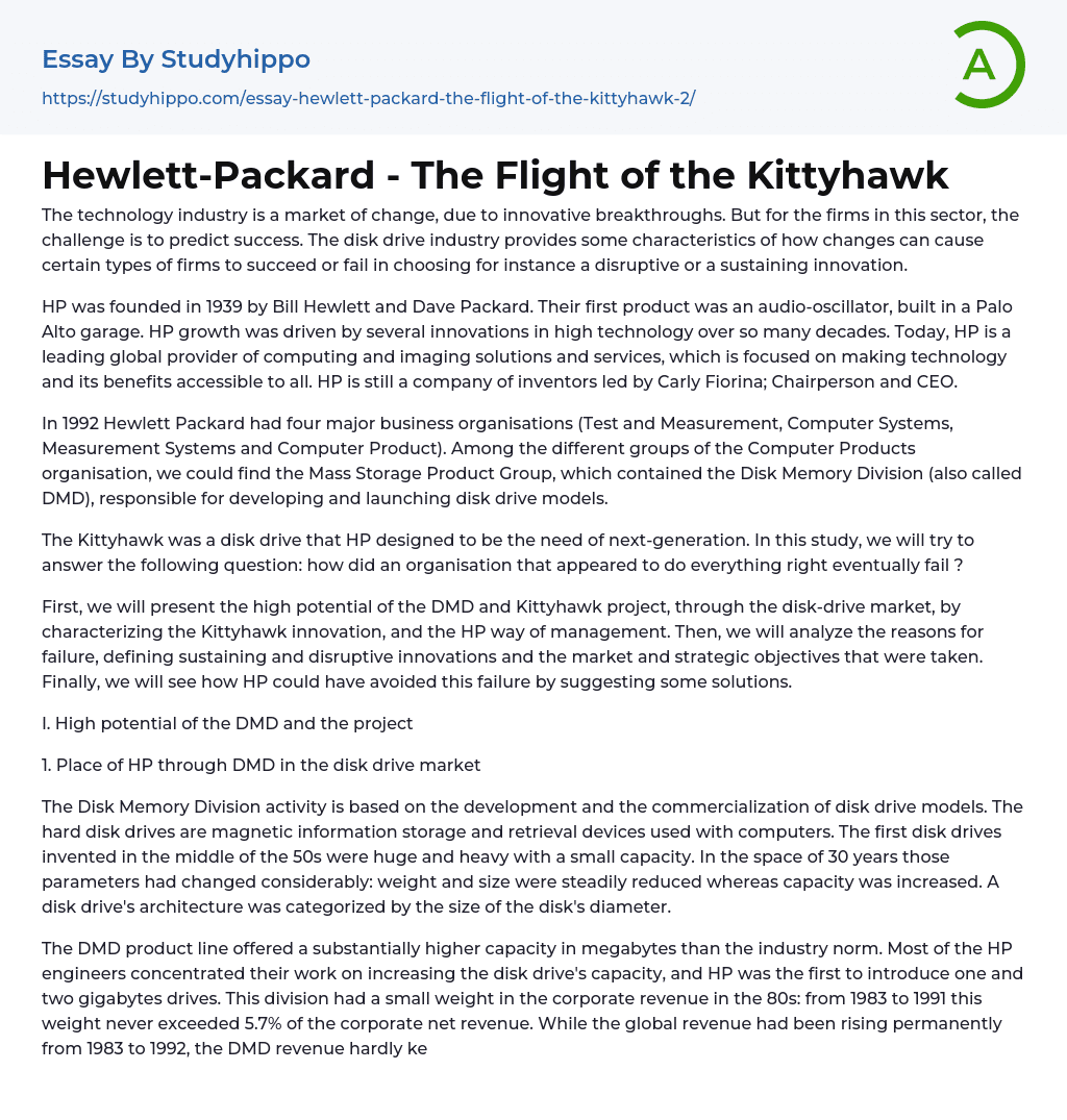 Hewlett-Packard – The Flight of the Kittyhawk Essay Example