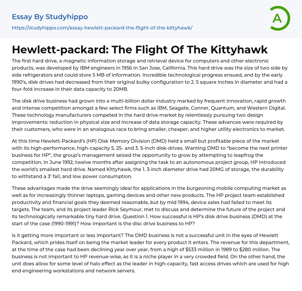 Hewlett-packard: The Flight Of The Kittyhawk Essay Example