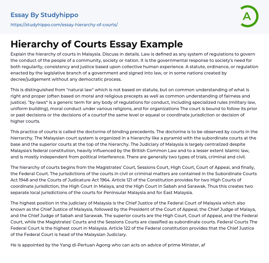 Hierarchy of Courts Essay Example