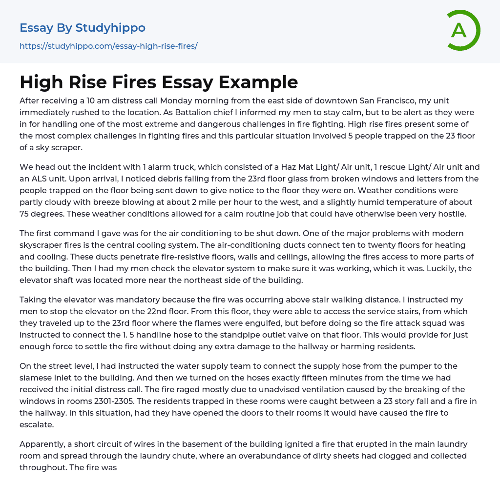 High Rise Fires Essay Example