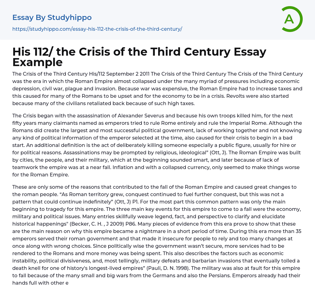 His 112/ the Crisis of the Third Century Essay Example