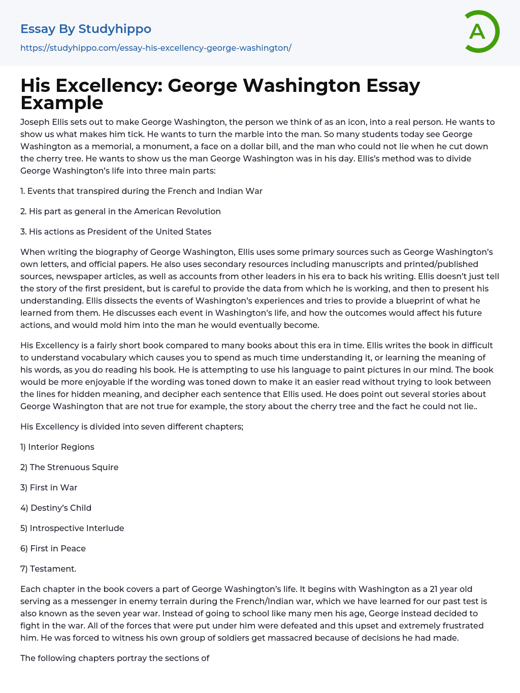 short essay on george washington