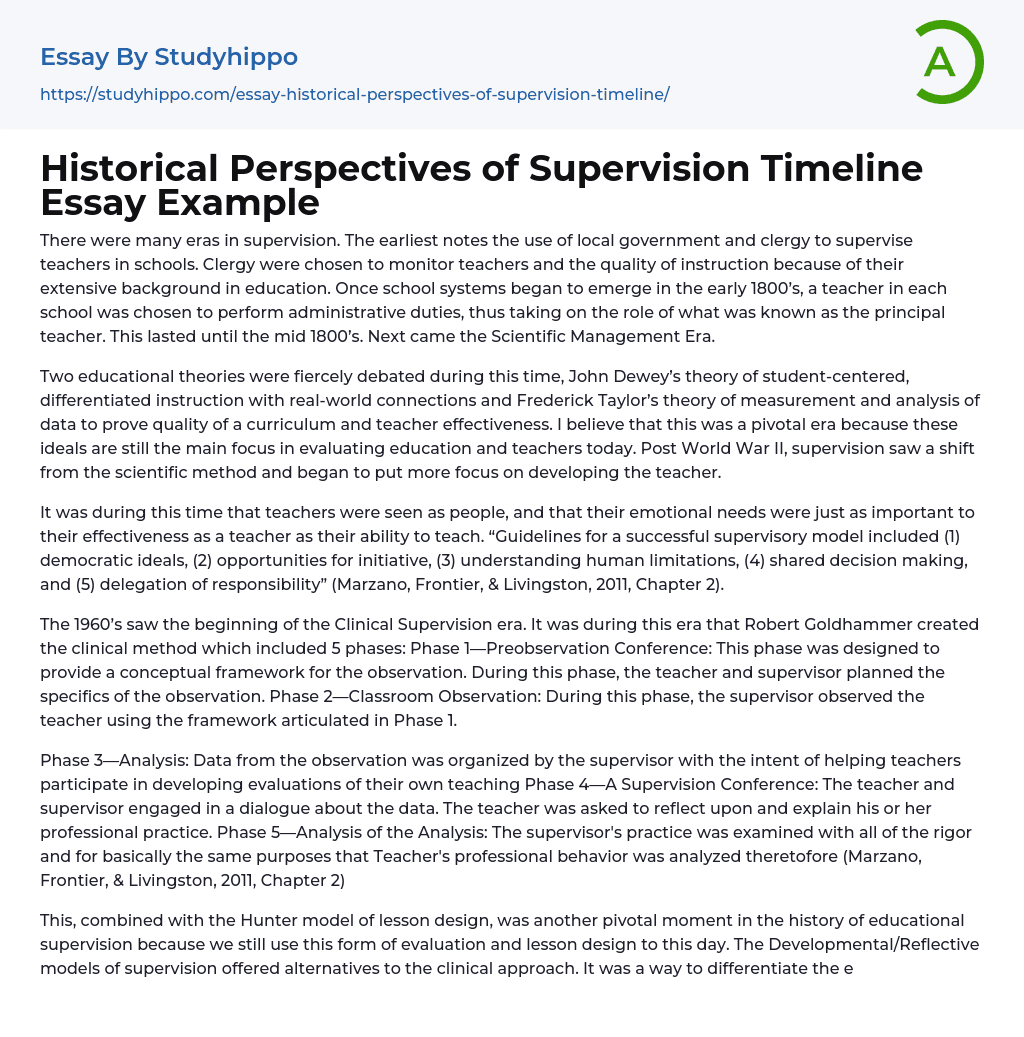 Historical Perspectives of Supervision Timeline Essay Example