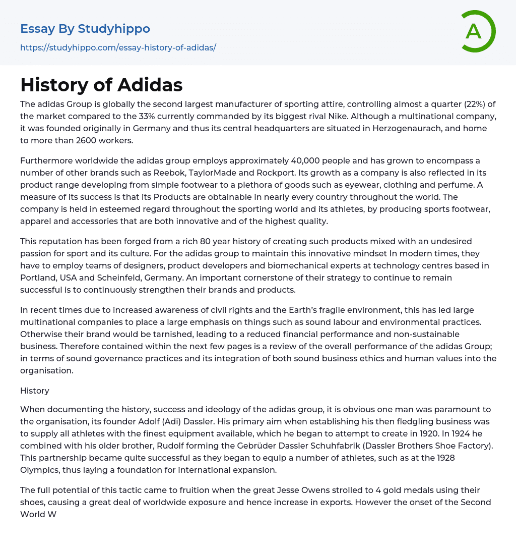 History of Adidas Essay Example