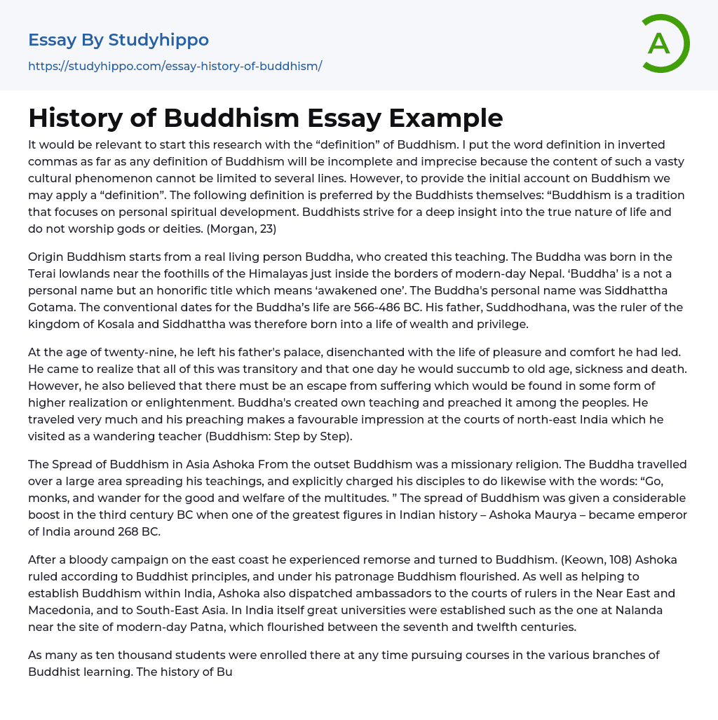 History of Buddhism Essay Example