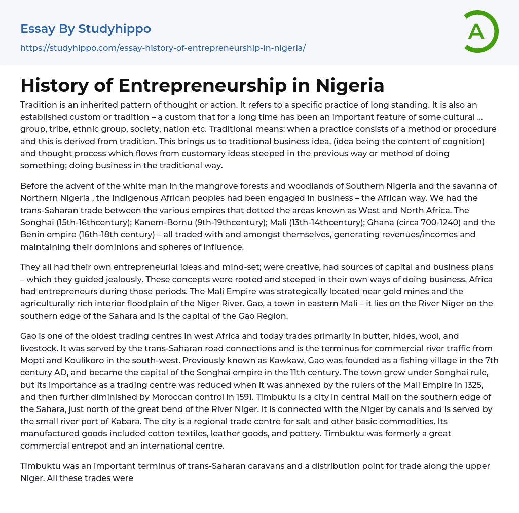 History of Entrepreneurship in Nigeria Essay Example