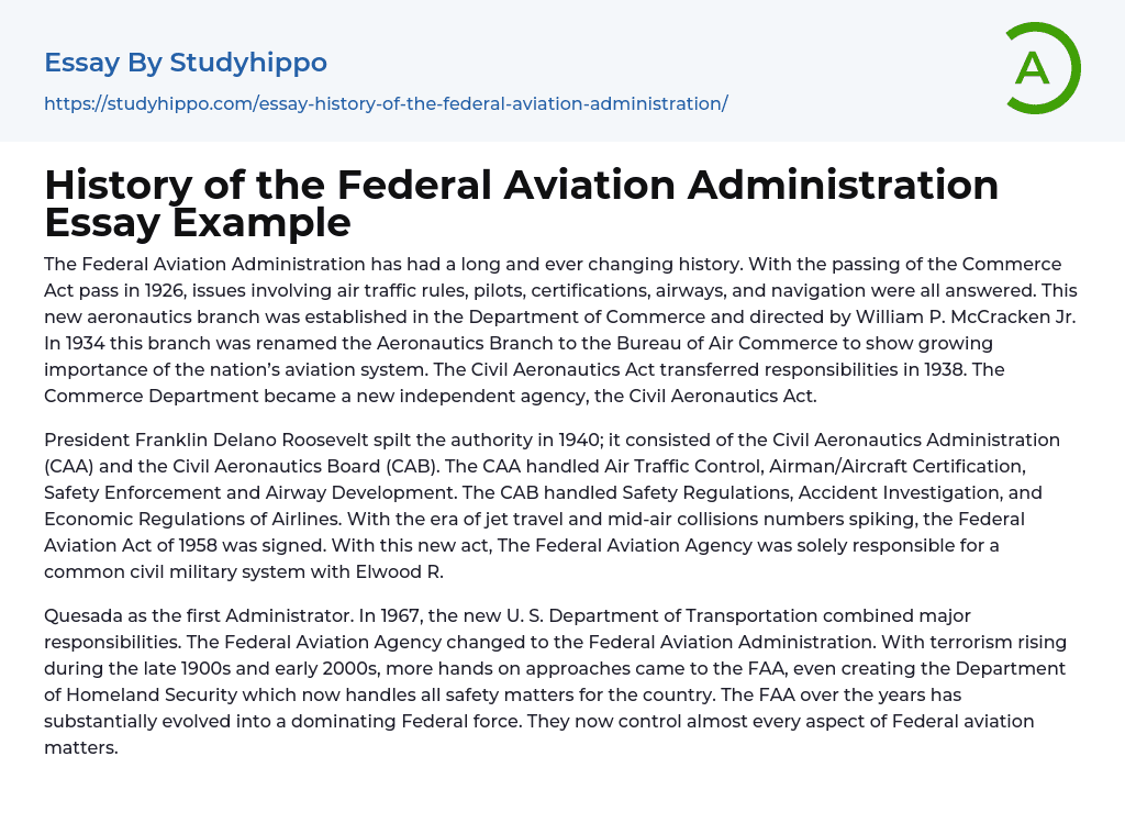 History of the Federal Aviation Administration Essay Example
