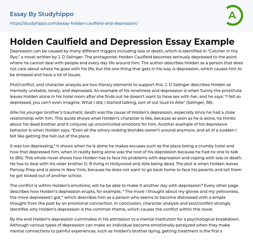 Holden Caulfield and Depression Essay Example