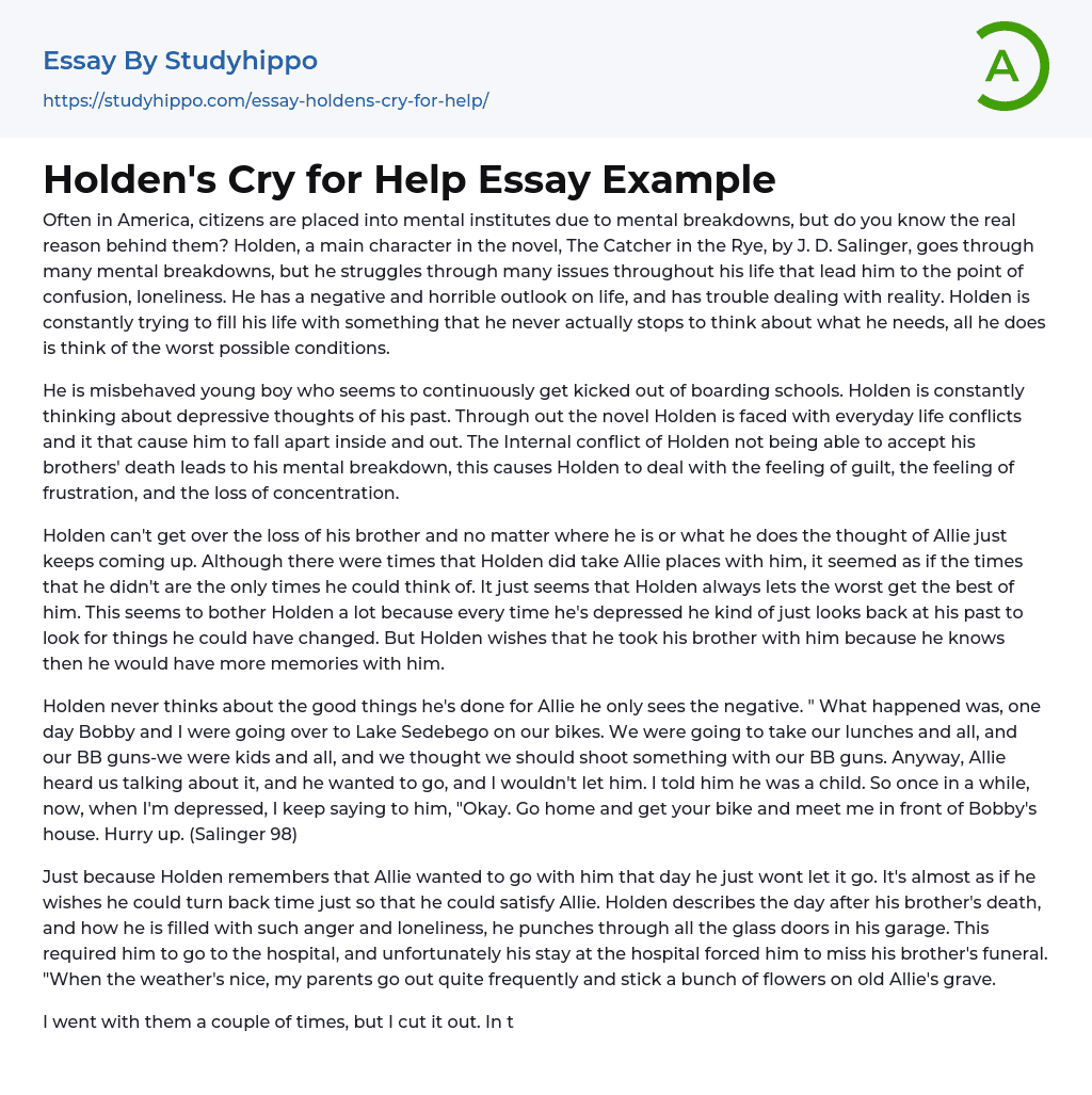 Holden’s Cry for Help Essay Example