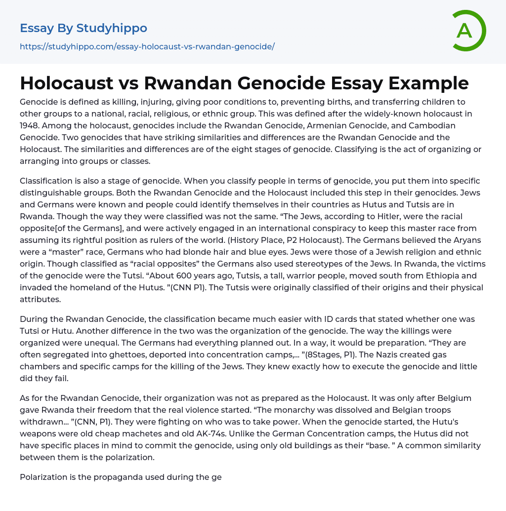 Holocaust vs Rwandan Genocide Essay Example