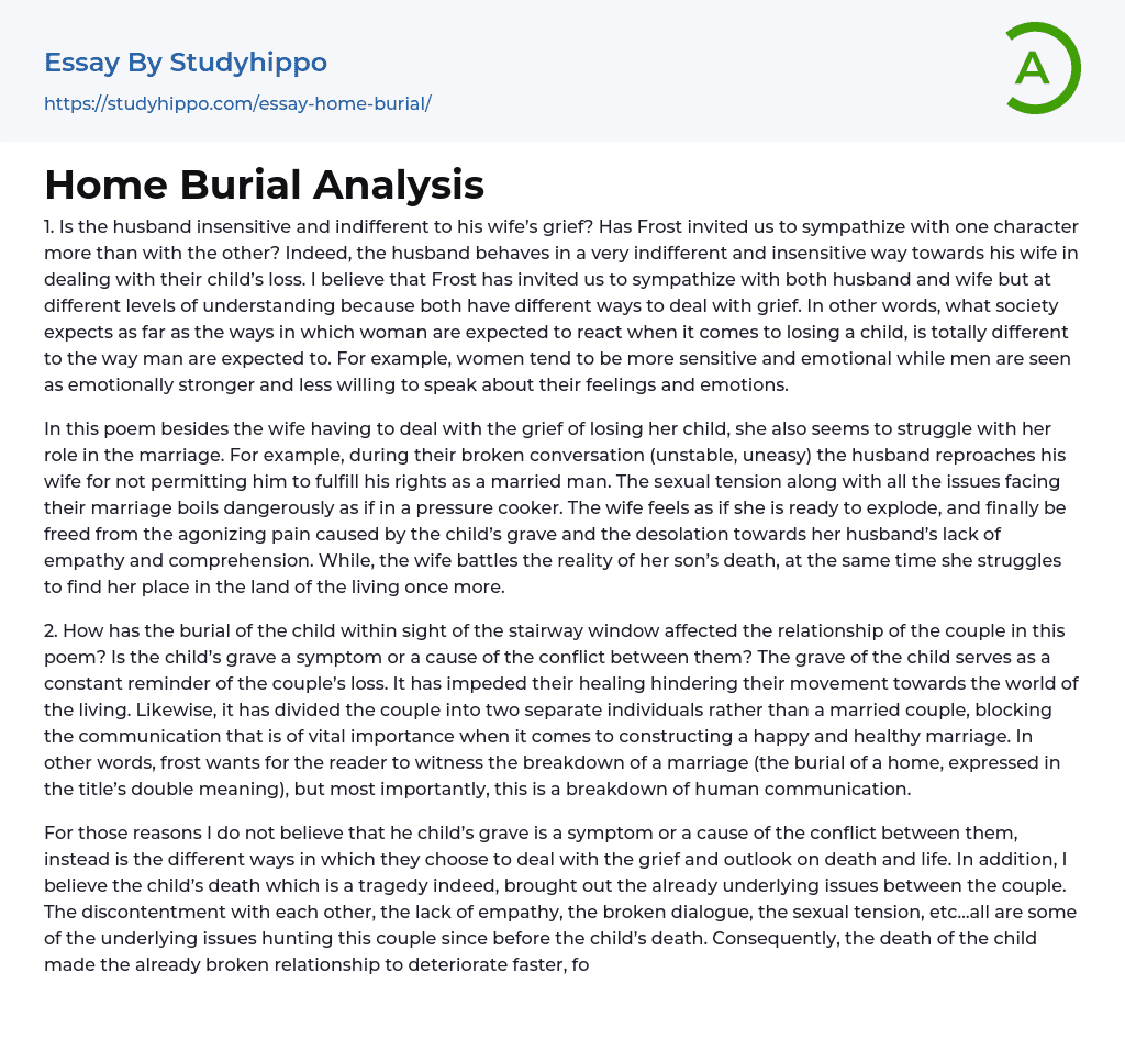 Home Burial Analysis Essay Example