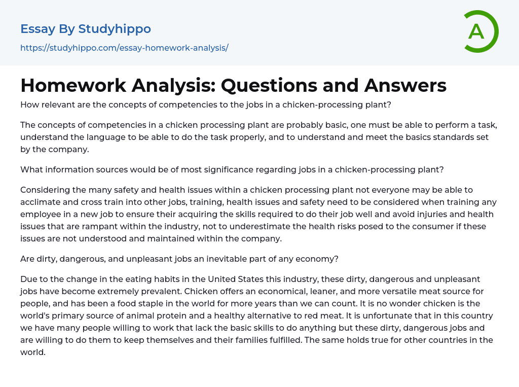 Homework Analysis: Questions and Answers Essay Example