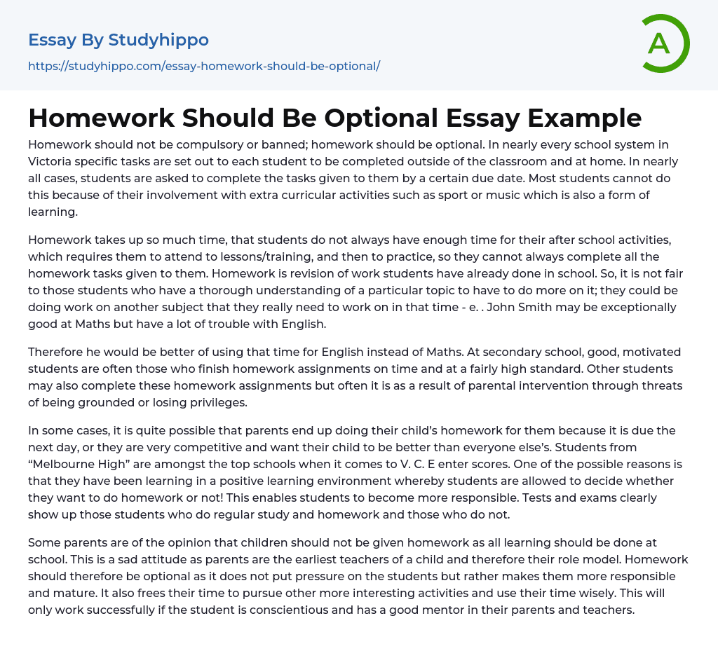 student should have less homework essay