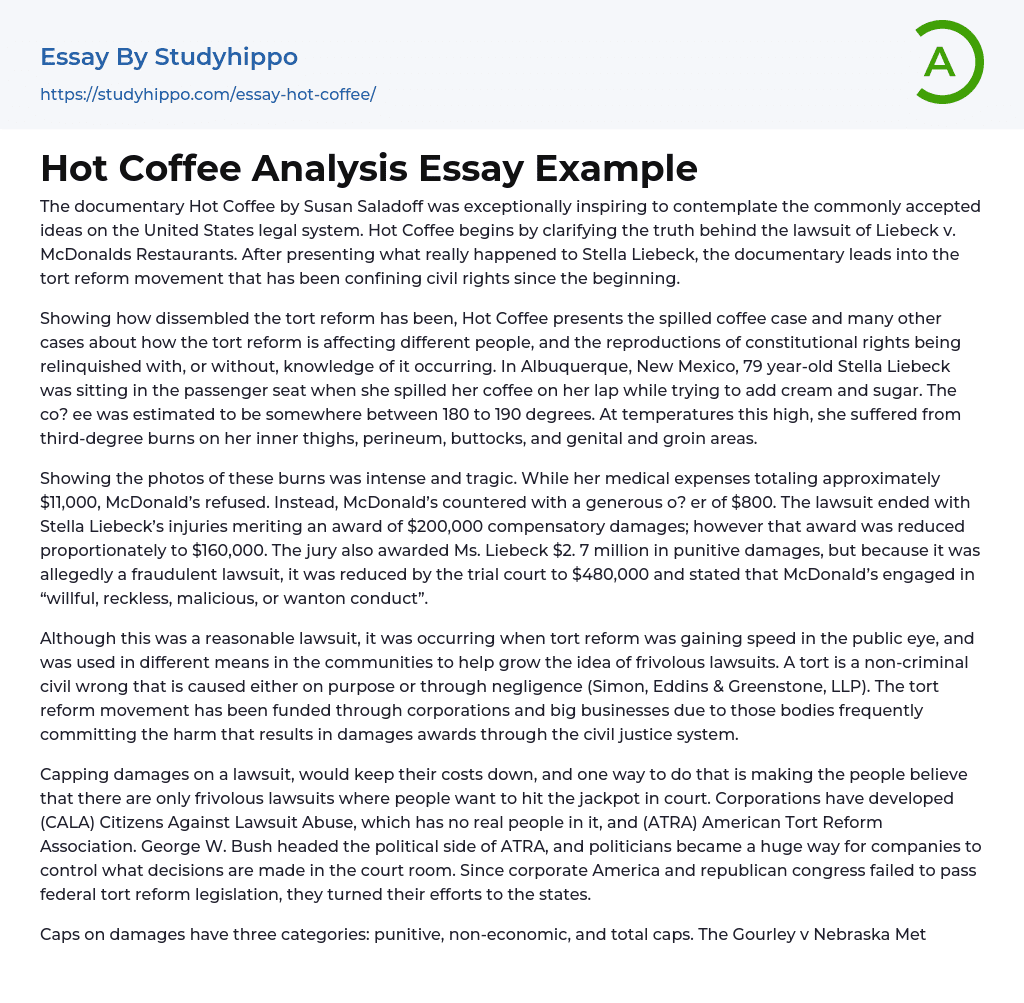 Hot Coffee Analysis Essay Example
