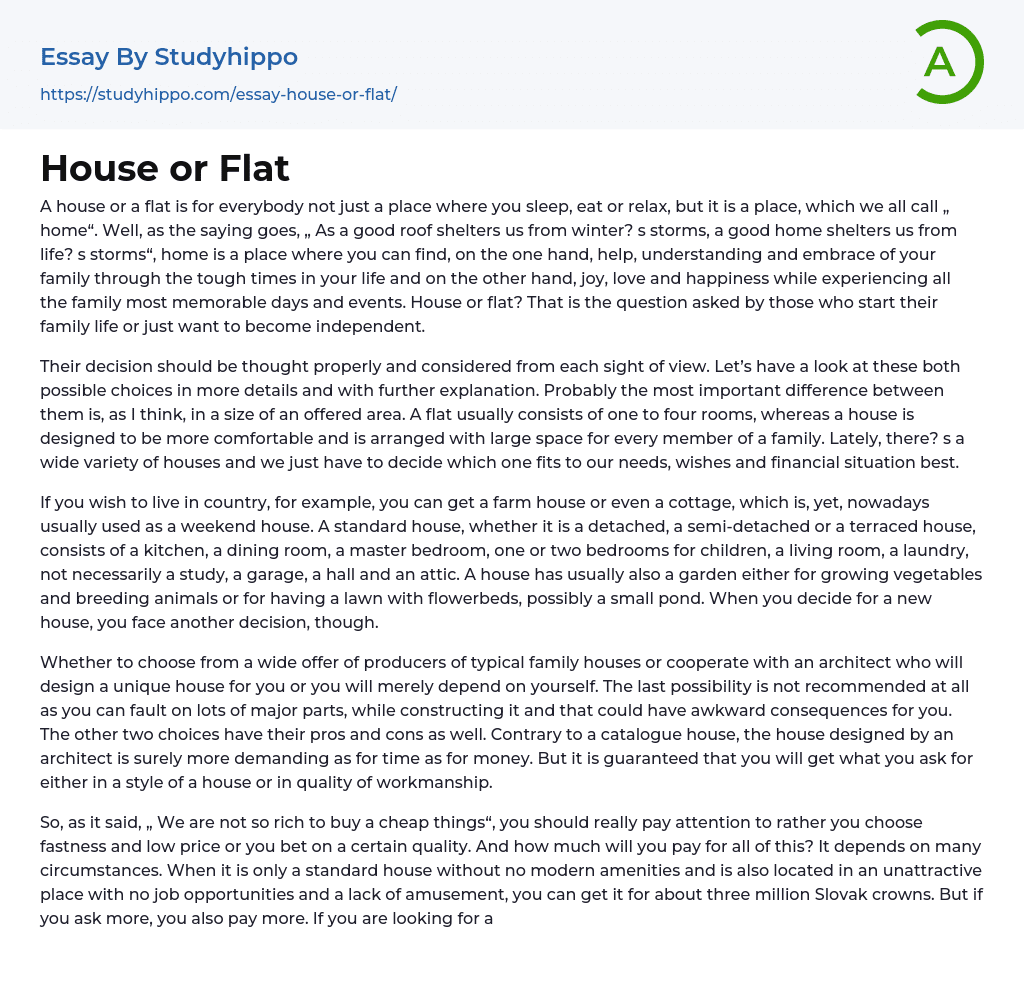House or Flat Essay Example