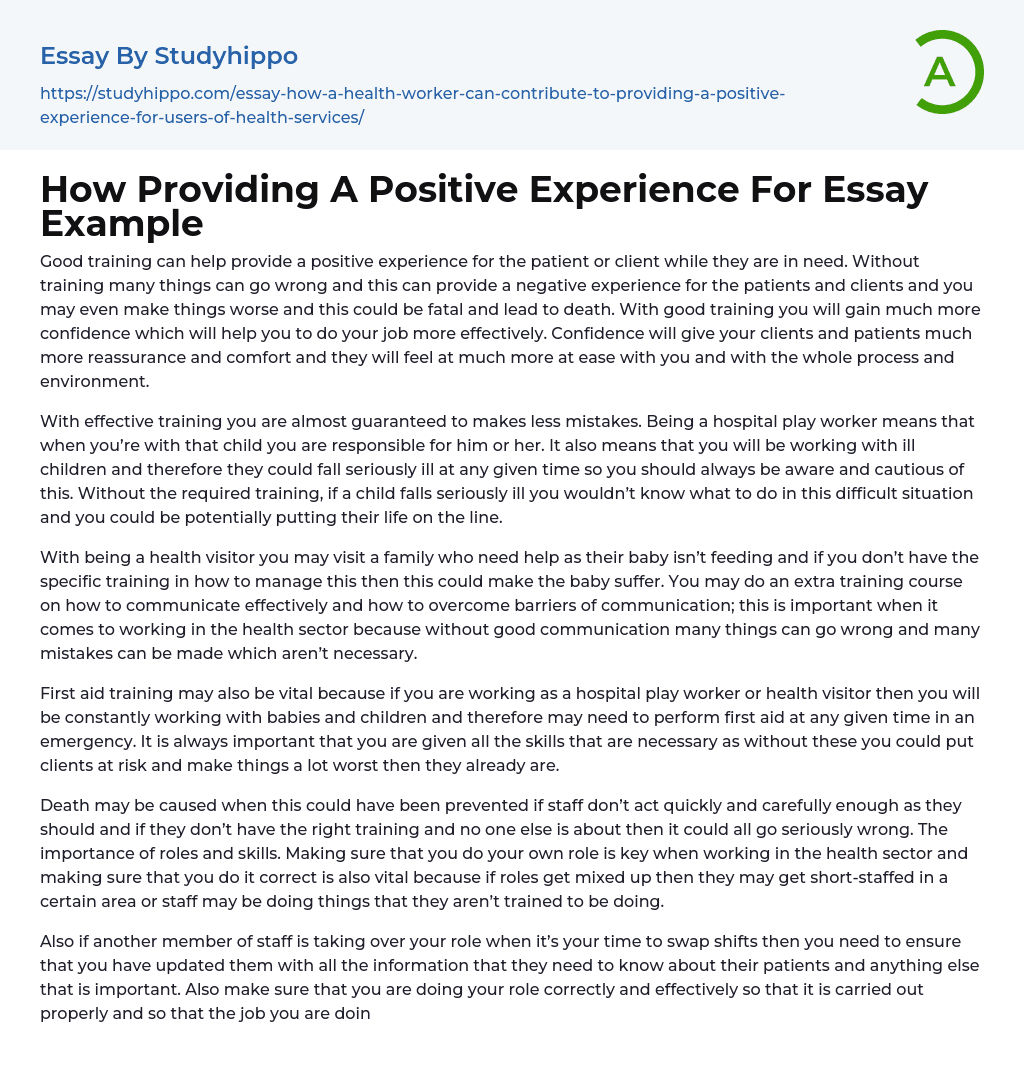 How Providing A Positive Experience For Essay Example