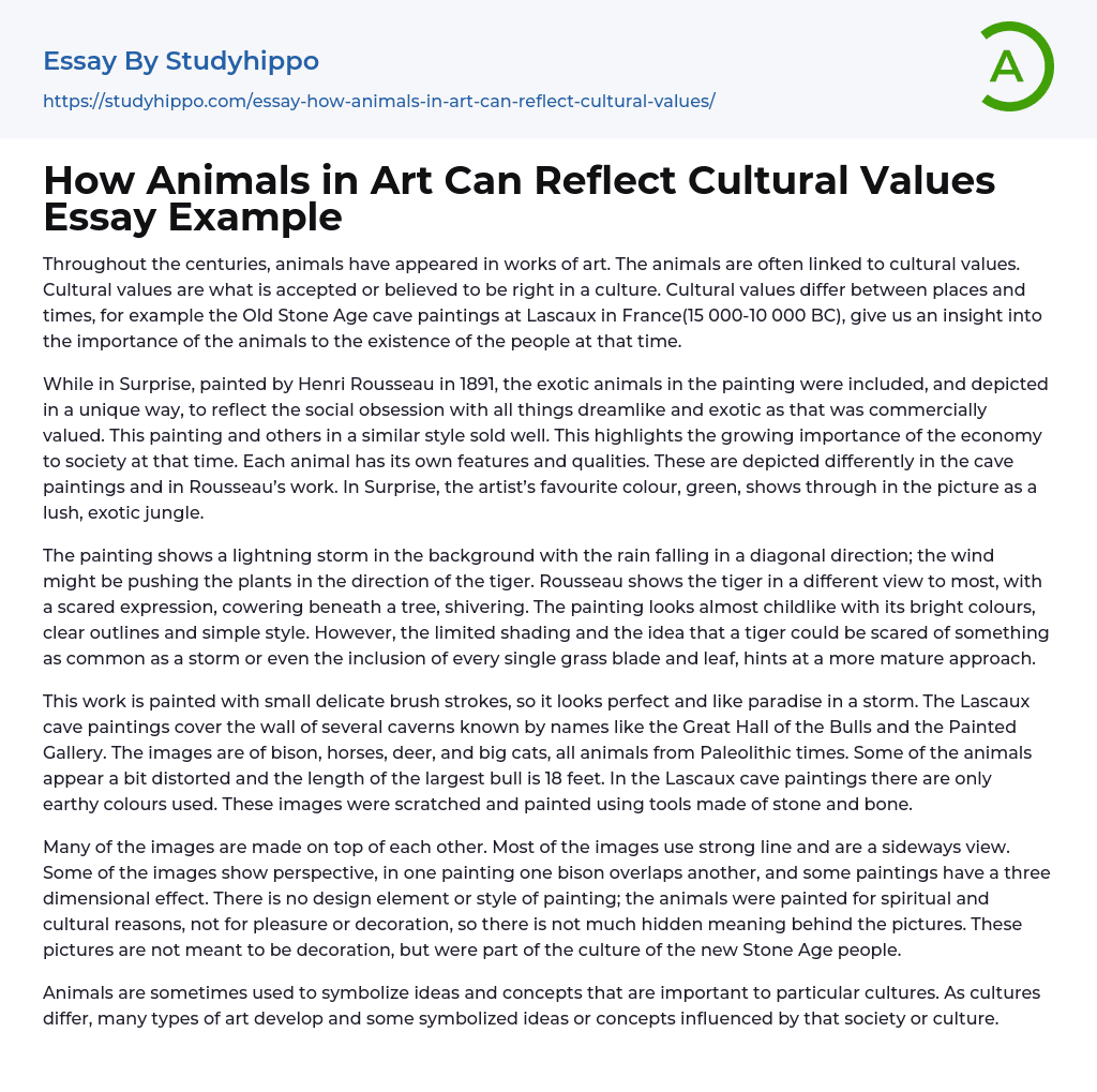 How Animals in Art Can Reflect Cultural Values Essay Example