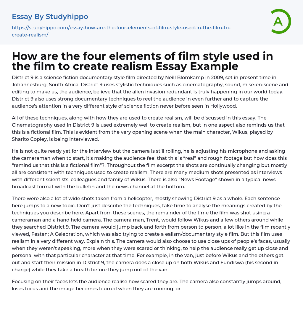 How are the four elements of film style used in the film to create realism Essay Example