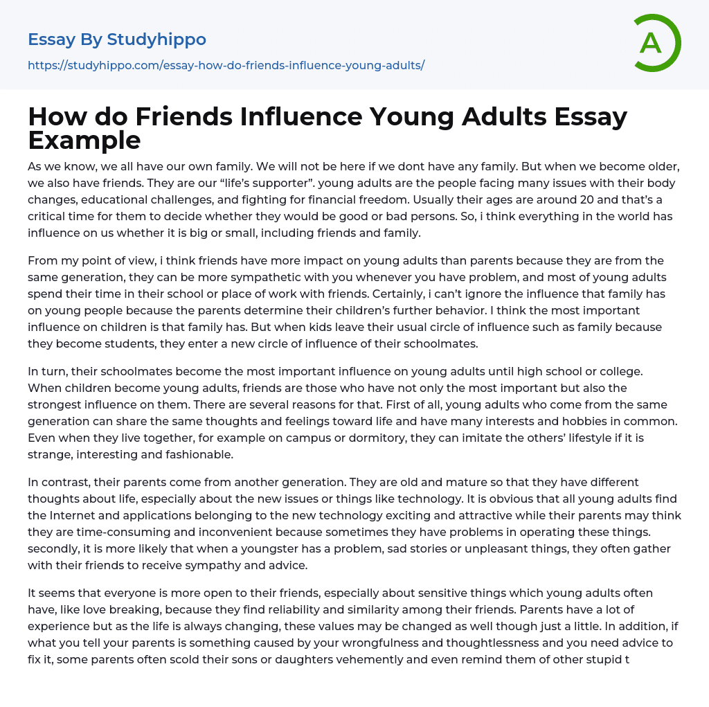 How Do Friends Influence Young Adults Essay Example StudyHippo